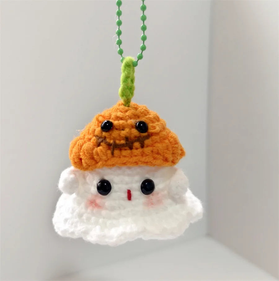 Creative Hand Knitting Ghost Keychain Pendant Halloween Home Decoration Funny Handmade Crochet Ghost Doll Ornament Gifts