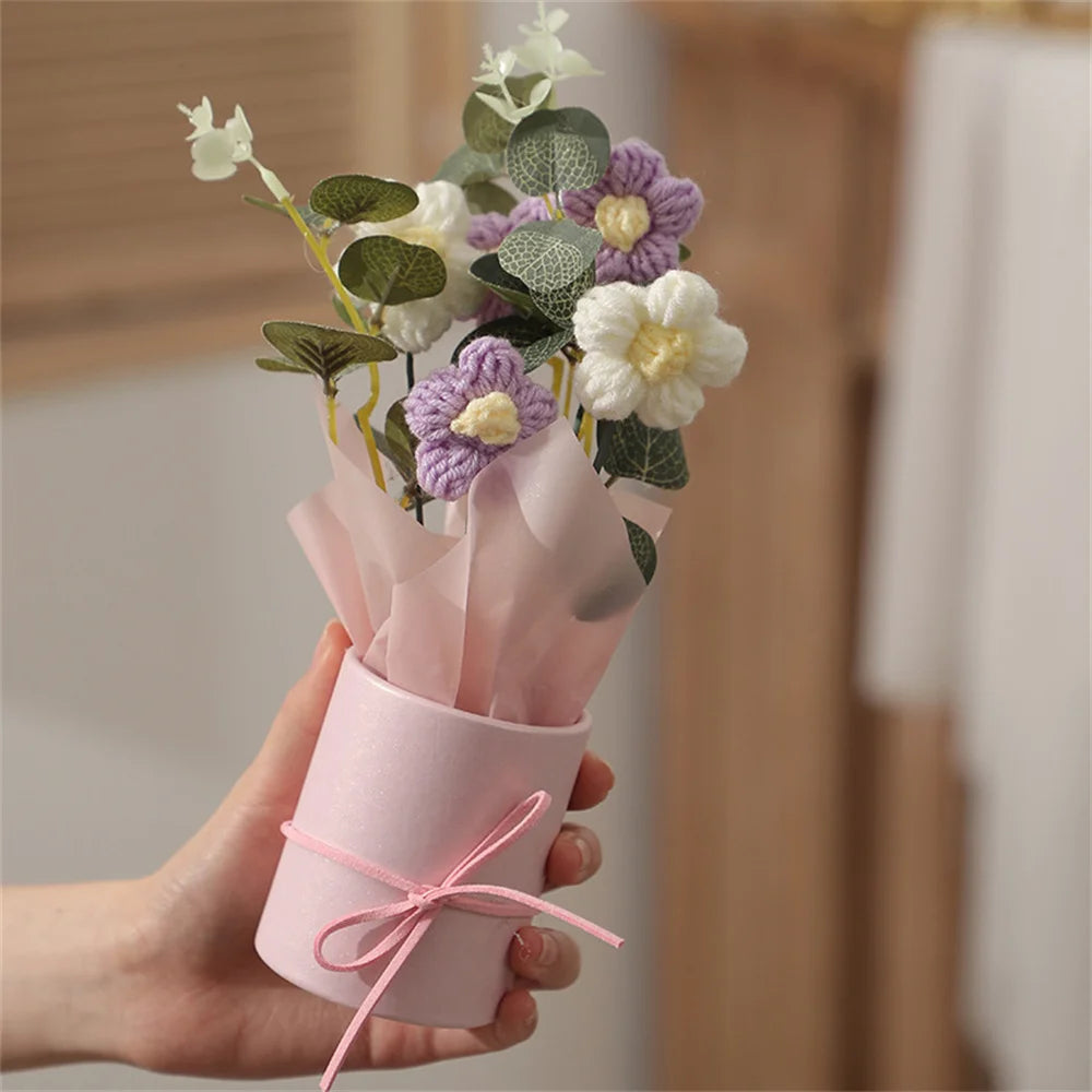 Knitted Puff Flower Bouquet – DIY Woolen Flowers