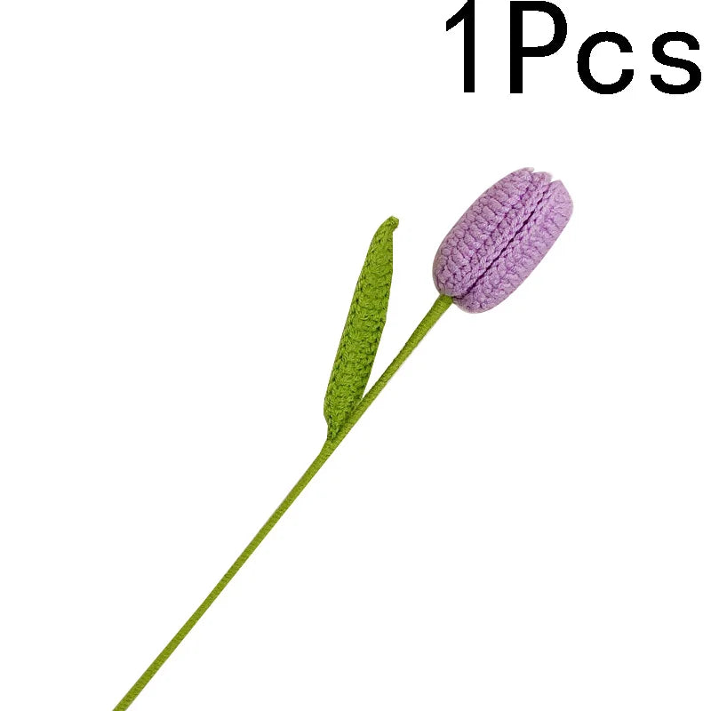 Handmade Crochet Tulip Bouquet – Wool Yarn Knitted Flowers for Home Decor & Mother’s Day Gifts