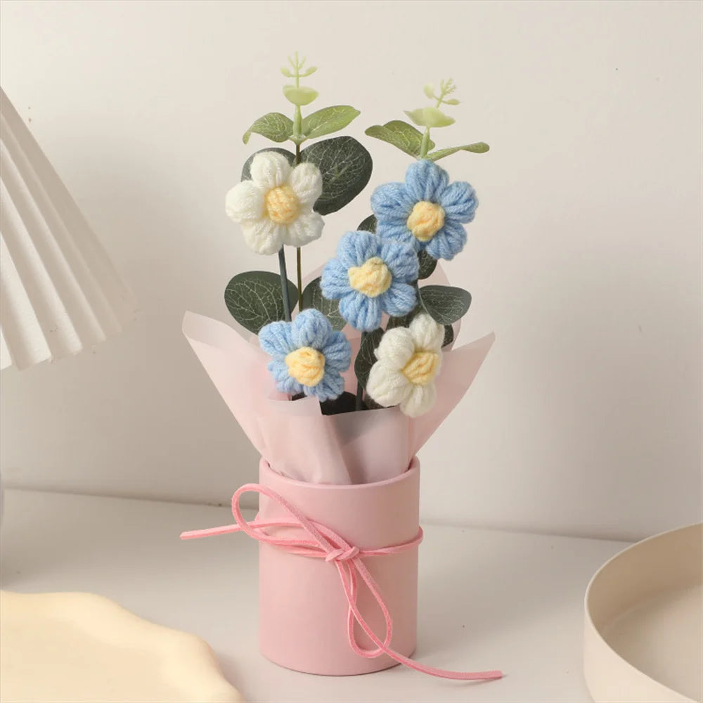 Knitted Puff Flower Bouquet – DIY Woolen Flowers