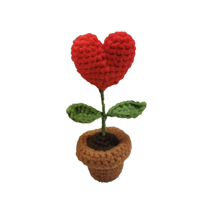 Mini Handmade Crochet Flowers – Sunflower & Rose Potted Plants for Home Decor!