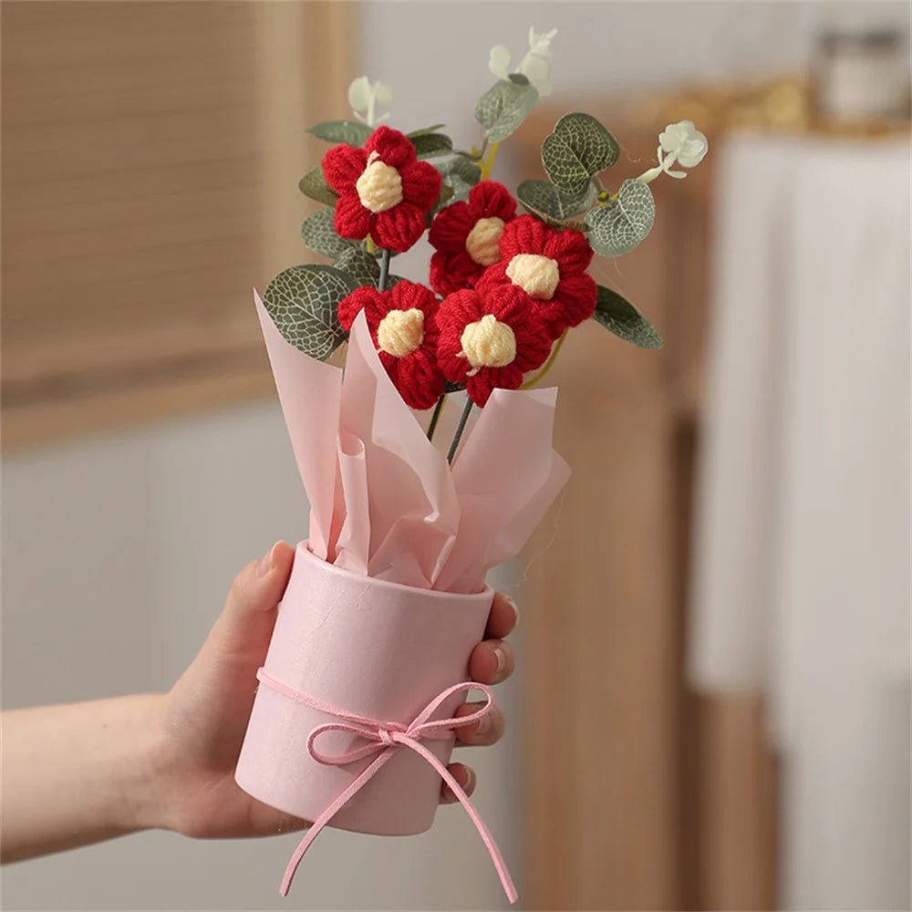 Knitted Puff Flower Bouquet – DIY Woolen Flowers