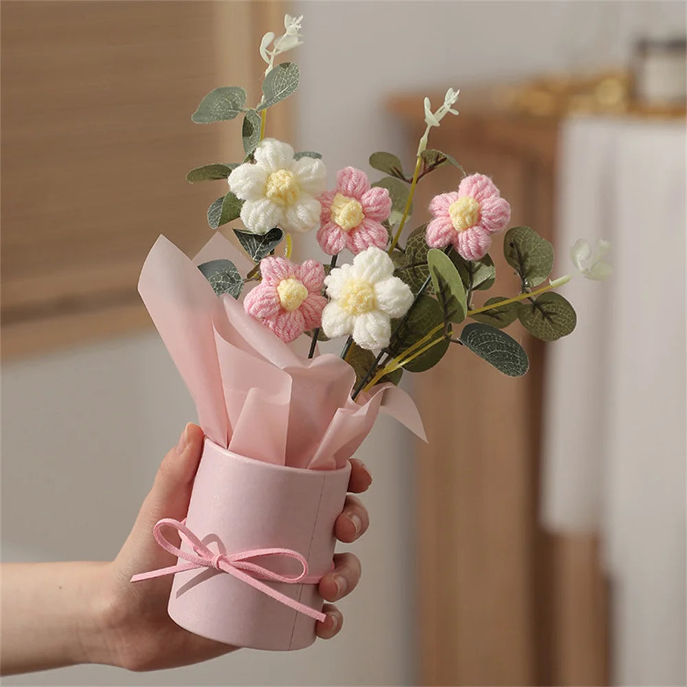 Knitted Puff Flower Bouquet – DIY Woolen Flowers