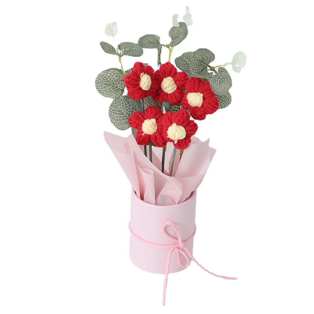 Knitted Puff Flower Bouquet – DIY Woolen Flowers