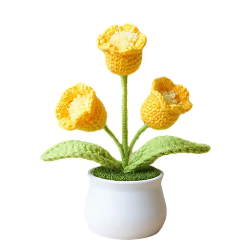 Handwoven Crochet Lily Valley Bonsai – Artificial Potted Flower for Desktop Decorations